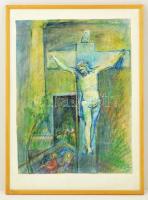 Gombosné B. Éva (1956-): Krisztus, feltámadás. Pasztell, papír, jelzett, üvegezett keretben, 59×44 cm