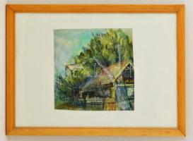 Gombosné B. Éva (1956-): Melléképület. Pasztell, papír, jelzett, üvegezett keretben, 29×29 cm