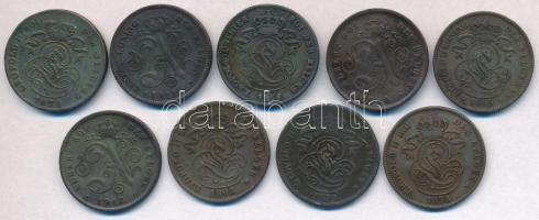 Belgium 1856-1919. 2c Cu (9xklf) T:2,2-,3 Belgium 1856-1919. 2 Centimes Cu (9xdiff) C:XF,VF,F