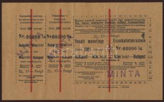 1930-as évek Magyar Királyi Államvasutak, Magyar-osztrák kombinált vasúti-légi személyforgalom "Vasúti menetjegy" "000-ás Minta" 2 nyelven