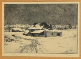 Novák Lajos (1927-1989): Tanya. Rézkarc, papír, jelzett, üvegezett keretben, 19x29 cm
