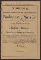 1930-as évek Budapest Máv. Hivatalos Menetjegyiroda "Menetjegy Budapest-Párizs" "000-ás Minta"