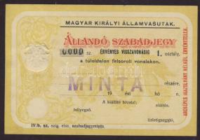 1930-as évek Magyar Királyi Államvasutak "Állandó szabadjegy" "000-ás Minta"