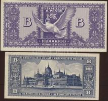1946. 10.000.000B.-pengő + 100.000.000B.-pengő előlap bal szélén erős festéknyom T:II+ Saroktörés