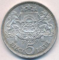 Lettország 1929. 5L Ag T:2 ph. Latvia 1929. 5 Lati Ag C:XF edge error Krause KM# 9