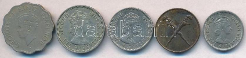 Vegyes 5db-os brit gyarmati érme tétel, közte Malaya és Borneó 1958. 10c + 1961. 5c + 1962. 2c + India 1946. 1A + Nigéria 1959. 6p T:2,2- 5pcs of coins from British colonies, including Malaya and British Borneo 1958. 10 Cents + 1961. 5 Cents + 1962. 2 Cents + India 1946. 1 Anna + Nigeria 1959. 6 Pence C:XF,VF