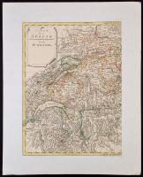 Coxe, William, (1747-1828): Svájc nyugati felének térképe. Carte de la Suisse, ou lon a marqué les routes suivies. Színezett rézmetszet. kartonra ragasztva. / Colored etched map of Switzerland. Western part. On cartboard. 36x49 cm
