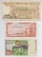 Vegyes: Görögország 1987. 1000D + Kenya 1978. 5Sh + Spanyolország 1992. 1000P T:III
Mixed: Greece 1...