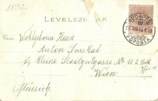 1896 (Vorläufer!) Budapest, Duna Lánchíddal és Margit híddal. Carl Otto Hayd Kunstverlag floral lith...