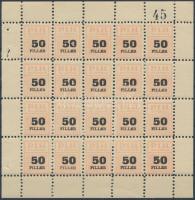 1942 Pesti Izraelita Hitközösség Ifjúsági Csoportjai 50f tagsági bélyeg 20-as kisívben, sorszámozva