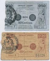 Franciaország / Valenciennes 1915. 20c + 50c szükségpénzek pecsételéssel T:III,III- France / Valenciennes 1915. 20 Centimes + 50 Centimes necessity notes with stamps C:F,VG