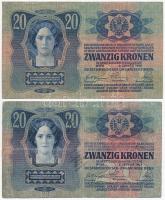 1913. 20K (2x) egyik román felülbélyegzéssel T:III szép papír felülbélyegzés nélküli