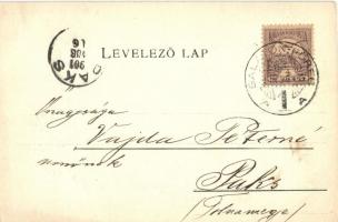 1901 Balatonfüred, Balaton térkép, szálloda, villa, fürdő. Kiadja Károlyi Gy. Floral, Art Nouveau, l...