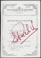 1991 Szvjatoszlav Richter (1915-1997) zongoraművész aláírása műsorlapon