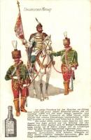 Ungarischer Magnat; Brázay-féle sósborszesz reklám / Hungarian Magnate on horseback, savory wine spirits advertisement, Bruchsteiner e Sohn litho