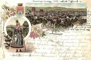1897 (Vorläufer!) Linz, Linzerin. Joh. Brunthalers Coat of arms, floral, litho (r)