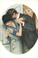 Dans les petits cheveux du cou / Couple embracing, lady in feather hat s: Raphael Kirchner (EK)