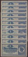 1920. 1K (11x) egymásutáni sorszámokkal "sorozatszámok és számok" erősen ferdén nyomva T:I,I- (Csak 1db!) + korabeli nyomtatott bankjegyszalag!