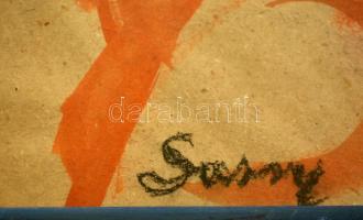 Sassy jelzéssel: Férfi akt. Vegyes technika, papír, üvegezett keretben, 33×24 cm