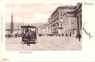 Trieste, Riva Carciotti. C. Ledermann Jr. / street view with horse-drawn tram Nr. 19