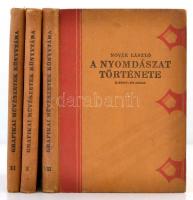 Novák László: A nyomdászat történetének 3 kötete II., IV., V. (Grafikai Művészetek Könyvtára VIII., X., XI.) Bp., 1927-1928, Világosság Könyvnyomda-ny. Kiadói kissé foltos festett egészvászon-kötésben.