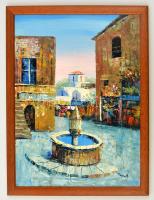 Négely jelzéssel: Mediterrán utca részlet. Olaj, karton, keretben, 40×30 cm
