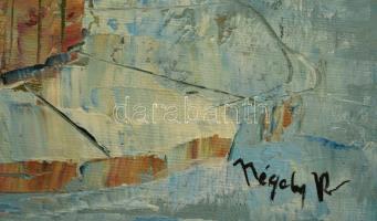 Négely jelzéssel: Mediterrán utca részlet. Olaj, karton, keretben, 40×30 cm