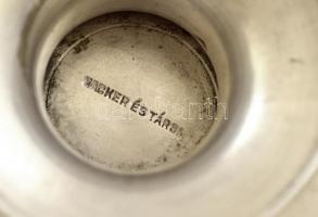 Pannónia kávéház feliratú ezüstözött alpakka csésze (3 db), jelzett (Hacker és Társa), az egyik talp...