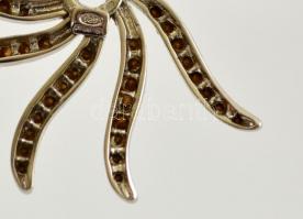 Ezüst(Ag) szintetikus kövekkel díszített tízágú virág függő, jelzett, d: 5,4 cm, bruttó: 10,2 g