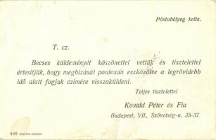 Kovald Péter és Fia Festő és Tisztító cégének reklámlapja. Bruchsteiner és fia kiadása / Hungarian p...