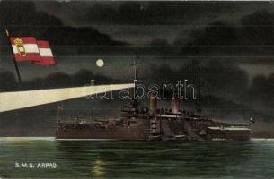 SMS Árpád K.u.K. haditengerészet Habsburg-osztályú csatahajója este. G. Fano No. 23. / K.u.K. Kriegsmarine. Warship of the Austro-Hungarian Navy at night