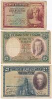 Spanyolország 1928. 25P + 1931. 25P + 1935. 10P T:III,III- Spain 1928. 25 Pesetas + 1931. 25 Pesetas + 1935. 10 Pesetas C:F,VG