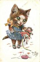 Cat with toys, T. S. N. Serie 1703. (6 Dess.) s: Arthur Thiele (EK)