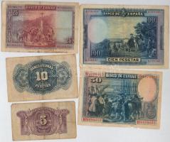 Spanyolország 1928. 25P + 50P + 100P + 1935. 5P + 10P T:III,III-
Spain 1928. 25 Pesetas + 50 Peseta...