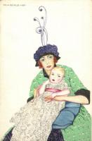 Lady with daughter, Wiener art postcard, B. K. W. I. 201-4. s: Mela Koehler (fa)