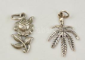 Ezüst(Ag) rózsa és cannabis függő, jelzett, 2,5x1 és 2,5x1,5 cm, nettó: 2,5 g