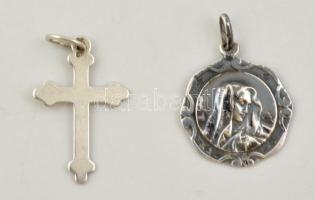 Ezüst(Ag) kereszt és Mária medál, jelzett, 2,2x1,3 cm és d: 1,6 cm, nettó: 1,9 g