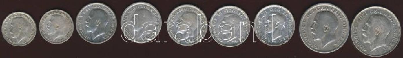 Nagy-Britannia kis Ag tétel 3p Ag 1920 (2x), 6p Ag 1924,1929,1933,1945,1946, 1Sh Ag 1920,1921 T:2/3,...