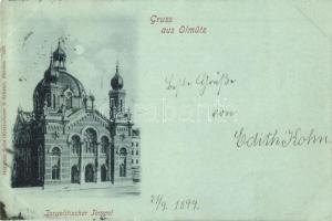 1899 Olomouc, Olmütz; Israelitischer Tempel, Hermann Seibt (Kretzschmar & Schatz) / synagogue, Judaica (kis szakadás / small tear)