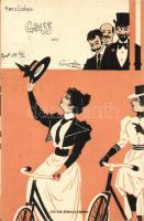 1899 Ladies on bicycles, gentlemen watching. Aug. Strasilia, Troppau litho (EK)