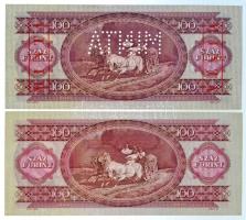 1957. 100Ft "B363 044190" sorozat és sorszámmal illetve piros "MINTA" felülnyomá...