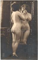 Nude lady in front of the mirror, French erotic postcard. AN Paris 207. (non PC) (EK)