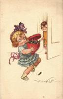 4 db RÉGI olasz művészlap Castelli aláírásával, gyerekek / 4 pre-1945 Italian art deco postcards wit...