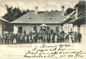 Ürmény, Mojmírovce, Urmin; Fiú iskola tanulók csoportképével. N. Kuss kiadása / boy school with group picture  (EK)