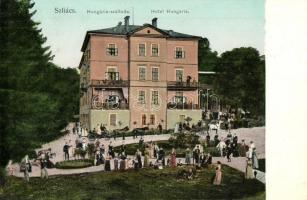 Szliács, Sliac; Hungária szálloda, aranyozott ablakok / hotel with golden decorated windows