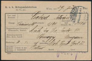 1918 Bécsi hadügyminisztériumi értesítő elesett katonáról