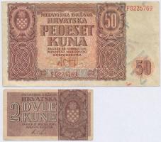 Független Horvát Állam 1941. 50K + 1942. 2K T:III,III- Independent State of Croatia 1941. 50 Kuna + 1942. 2 Kune C:F,VG Krause 1, 8