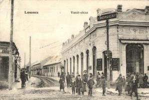 Losonc, Lucenec; Vasút utca, Berger Henrik kávéháza. Bicskei Zoltán kiadása / street view with cafe (EK)