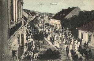 Galgóc, Hlohovec; Vár utca Úrnapi körmenettel. Bródy Simon kiadása / castle street, religious procession (fa)