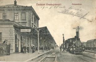 Érsekújvár, Nové Zamky; Vasútállomás gőzmozdonnyal. Winter Emil kiadása / railway station with locomotive